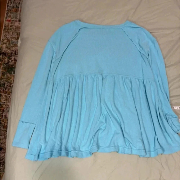 Free People Forever Your Girl Baby Blue Long Sleeve Peplum Babydoll Top X-Small - Picture 10 of 11